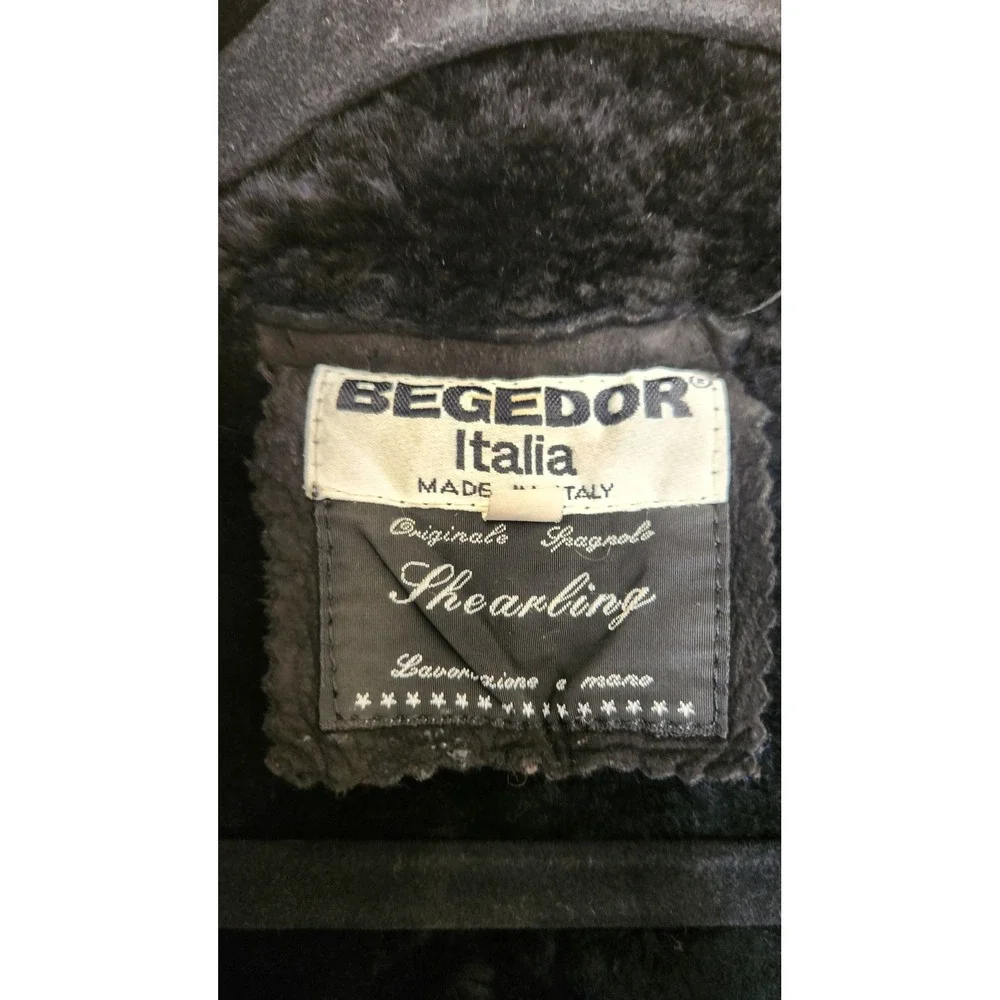 Begedor Italia Black Shearling Suede Coat Womens‎ Size 8 Double Breasted Vtg